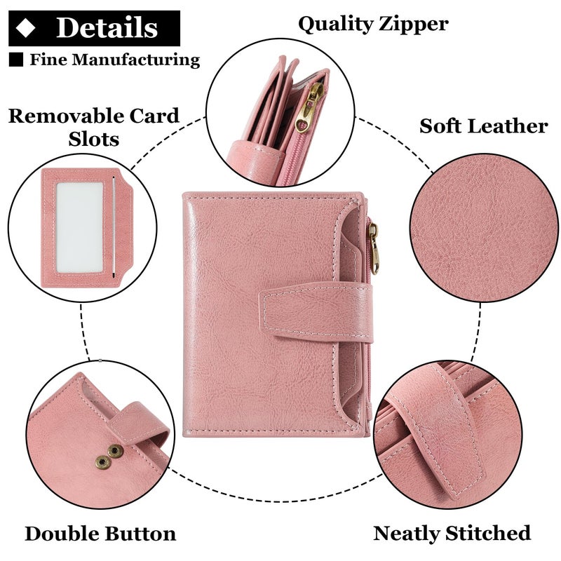 Airkit Small Wallet Women RFID Blocking Soft Leather Bifold Compact Card Holder Wallet for Women with Zipper Coin Pocket 4 ID Window - Image 5