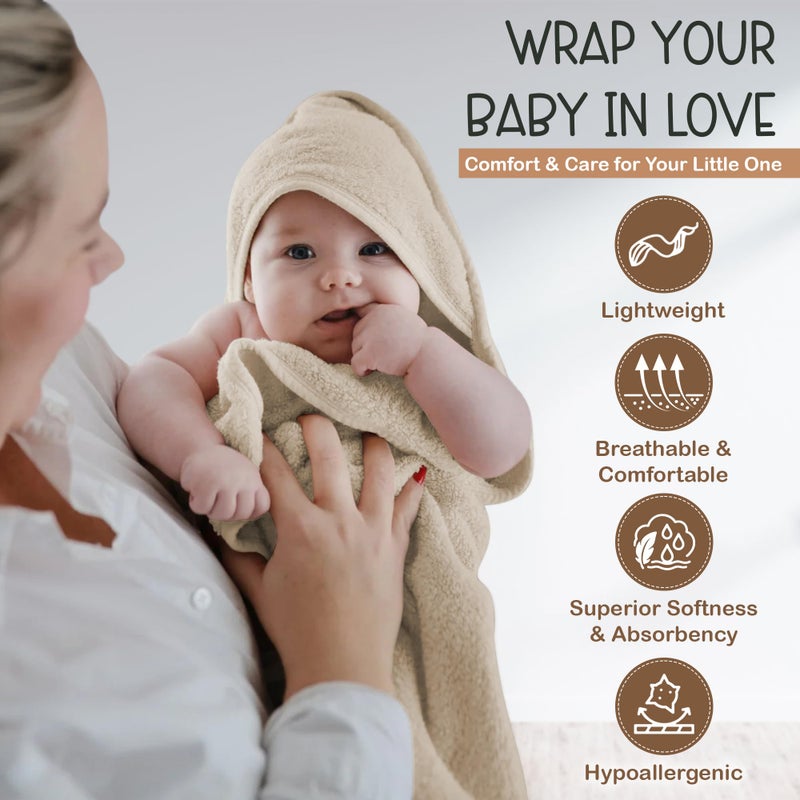 infancie 100% Organic Cotton Plush Woven Hooded Baby Bath Towels - Soft and Absorbent 31x31 Inches for Newborns and Kids, Hooded Baby Towels, Premium Infant Towels (Ivory) - Image 4