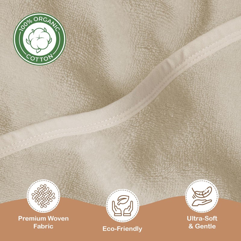 infancie 100% Organic Cotton Plush Woven Hooded Baby Bath Towels - Soft and Absorbent 31x31 Inches for Newborns and Kids, Hooded Baby Towels, Premium Infant Towels (Ivory) - Image 5