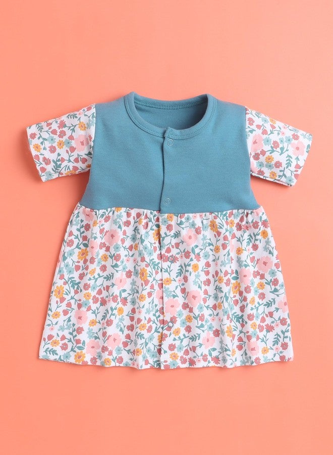 EIO Baby Girl's 2-Piece Dress Set, Short Sleeve Cotton Frock with Bloomers, Print (in, Age, 0 Months, 3 Months, Regular, Green) - Image 3