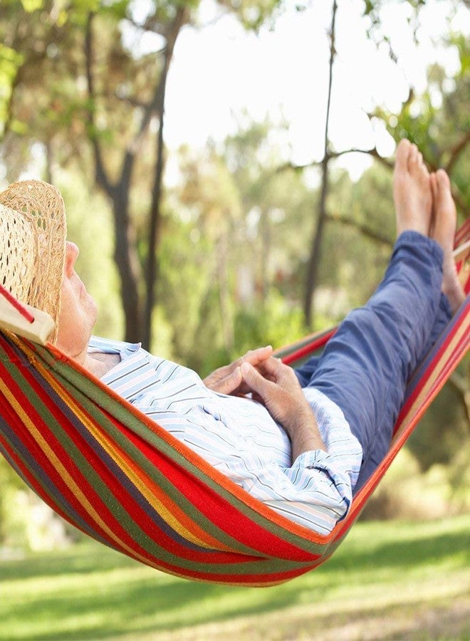 Nirvik Fabric Canvas Travel Hammocks Ultralight Camping Hammock Portable Beach Swing Bed with Hardwood Spreader Bar Tree Hanging Suspended Outdoor Indoor Bed - Image 2