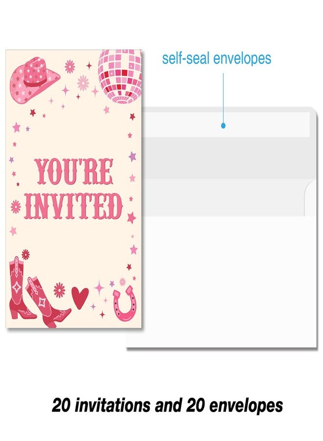 Soiceu Pink Disco Cowgirl Birthday Party Invitations with Envelopes Set of 20 Retro Cowgirl Birthday Party Invites - Image 5