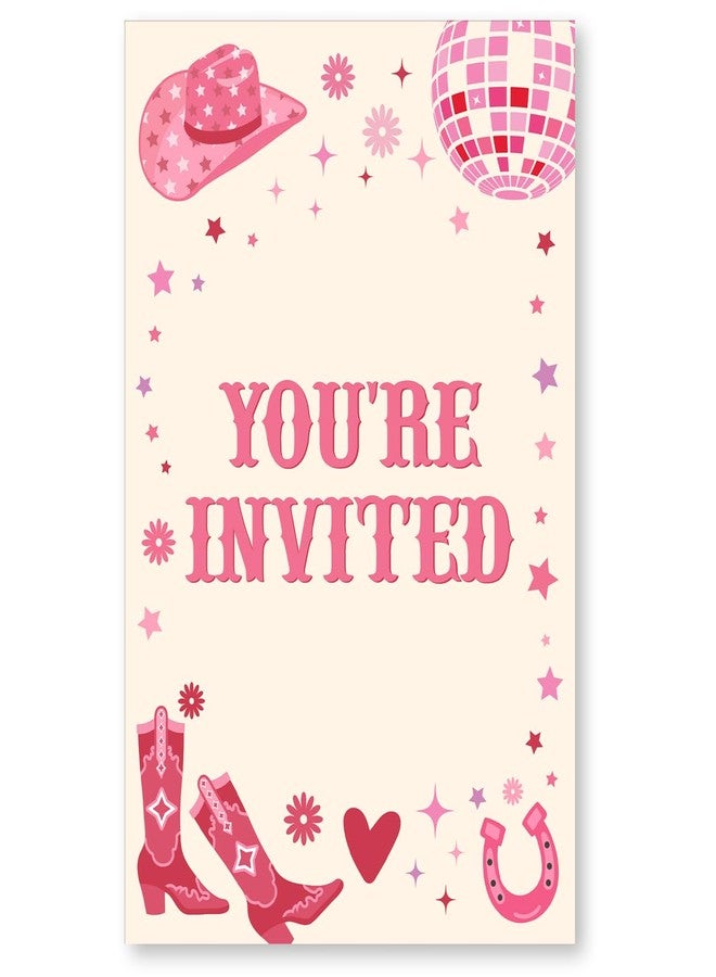 Soiceu Pink Disco Cowgirl Birthday Party Invitations with Envelopes Set of 20 Retro Cowgirl Birthday Party Invites - Image 4