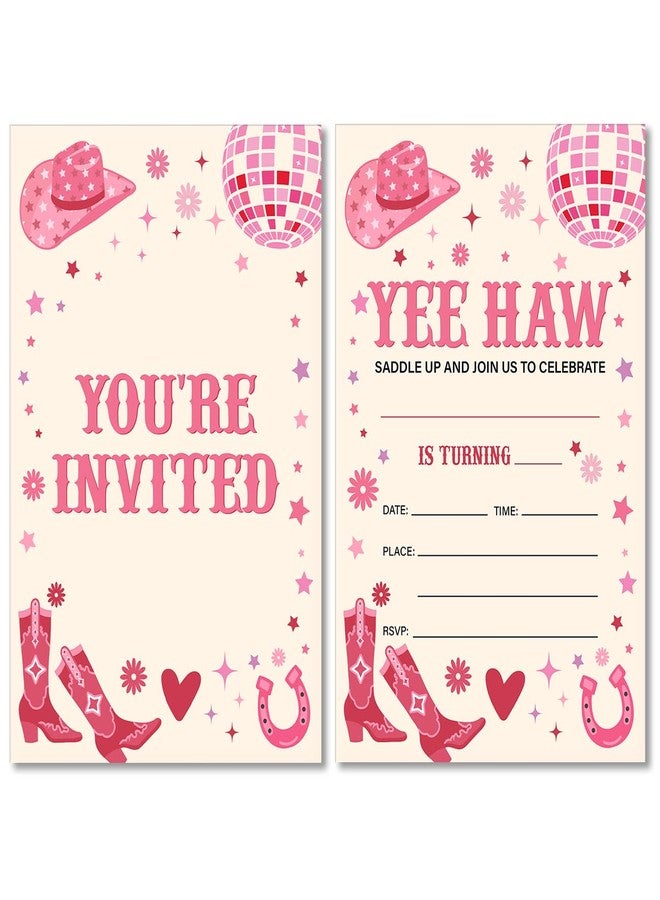 Soiceu Pink Disco Cowgirl Birthday Party Invitations with Envelopes Set of 20 Retro Cowgirl Birthday Party Invites - Image 2