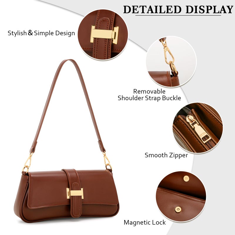kkxiu Shoulder Bag for Women, Small Handbag Hobo Purses, Retro Clutch Underarm Bag, Brown - Image 3