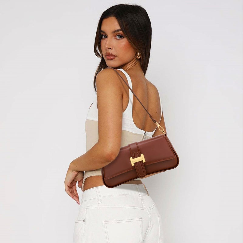 kkxiu Shoulder Bag for Women, Small Handbag Hobo Purses, Retro Clutch Underarm Bag, Brown - Image 2