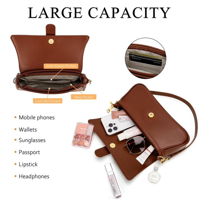 kkxiu Shoulder Bag for Women, Small Handbag Hobo Purses, Retro Clutch Underarm Bag, Brown - Image 4