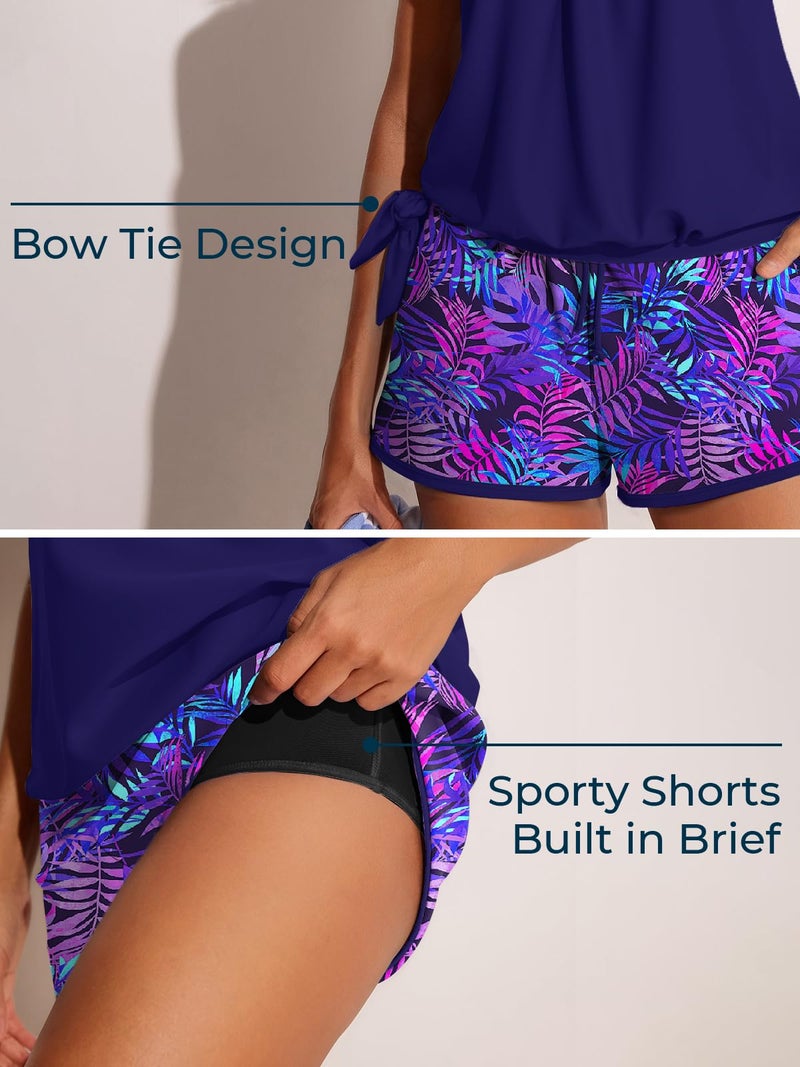 Summer Mae Blouson Womenâ€™s Tankini Swimsuits with Shorts Tummy Control Bathing Suits Side Pockets Purple Leaf Shadows Large 2026 - Image 4
