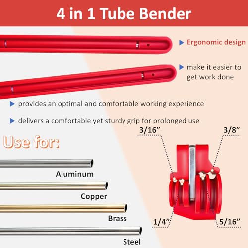 TUBPRO Tubing Bender Tube Bender 316 14 516 38 4IN1 brake line Bender Tool for Copper Brass Aluminum and Thin Steel Fuel Line Pipe Bends 0180 - Image 3