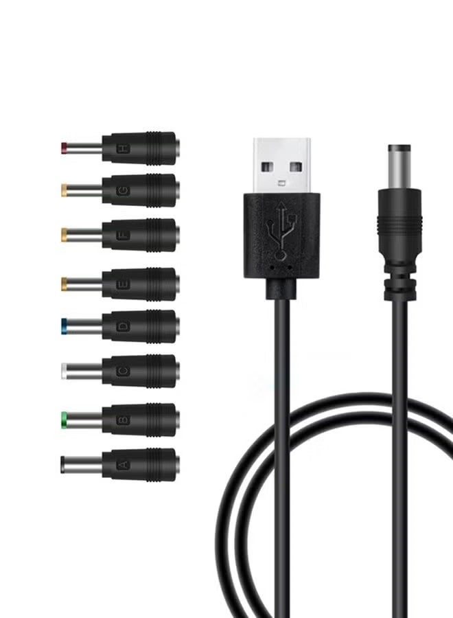 Universal 5V USB to DC 5V Power Cord 5.5 2.1 mm Plug Connector Tip Jack Charging Cable with 8 Connector Tips - Image 1