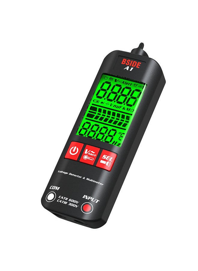 BSIDE A1 Mini Multimeter LCD Digital Tester Voltage Detector 2000 Counts DC/AC Voltage Frequency Resistance NCV Continuity Live Wire Neutral Wire Check True RMS Meter with Storage Zipper Case