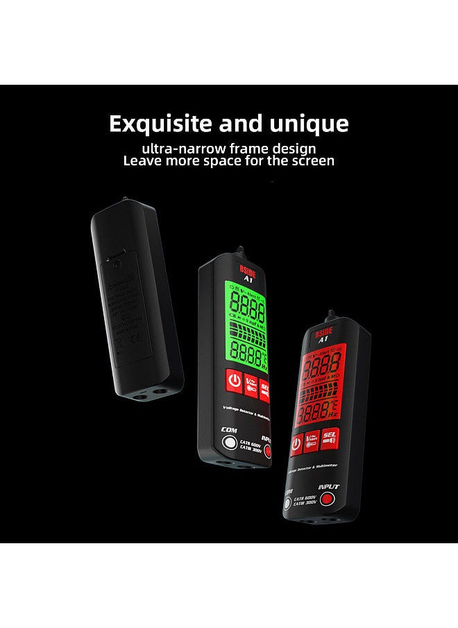 BSIDE A1 Mini Multimeter LCD Digital Tester Voltage Detector 2000 Counts DC/AC Voltage Frequency Resistance NCV Continuity Live Wire Neutral Wire Check True RMS Meter with Storage Zipper Case