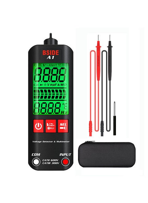 BSIDE A1 Mini Multimeter LCD Digital Tester Voltage Detector 2000 Counts DC/AC Voltage Frequency Resistance NCV Continuity Live Wire Neutral Wire Check True RMS Meter with Storage Zipper Case