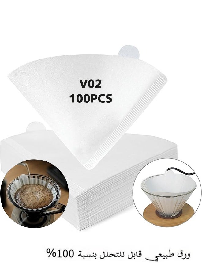 Generic Coffee Paper Filters Disposable 100pcs, Cone Coffee Filters 1-4 Cups Natural Paper, V02 Fit for V60 Conical Shaped Pour Over Coffee Dripper and Drip Coffee Maker, White  - Image 1