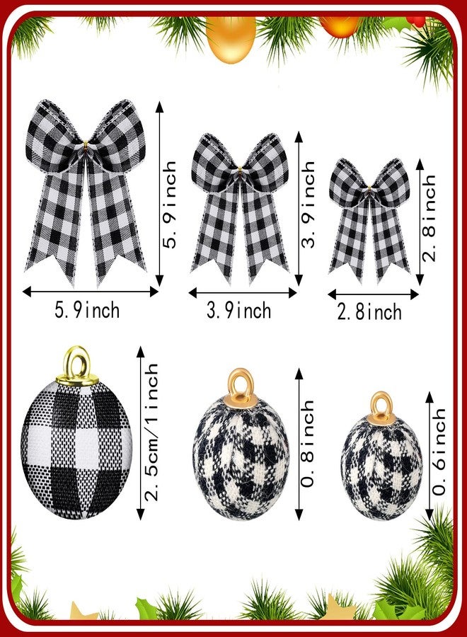 Chuangdi 36 Pcs Christmas Buffalo Plaid Ball Ornament and 12 Pcs Bow - Xmas Tree Hanging Decor for Holiday Farmhouse Party (Black and White, 5.9 Inch and 1 Inch) - Image 3