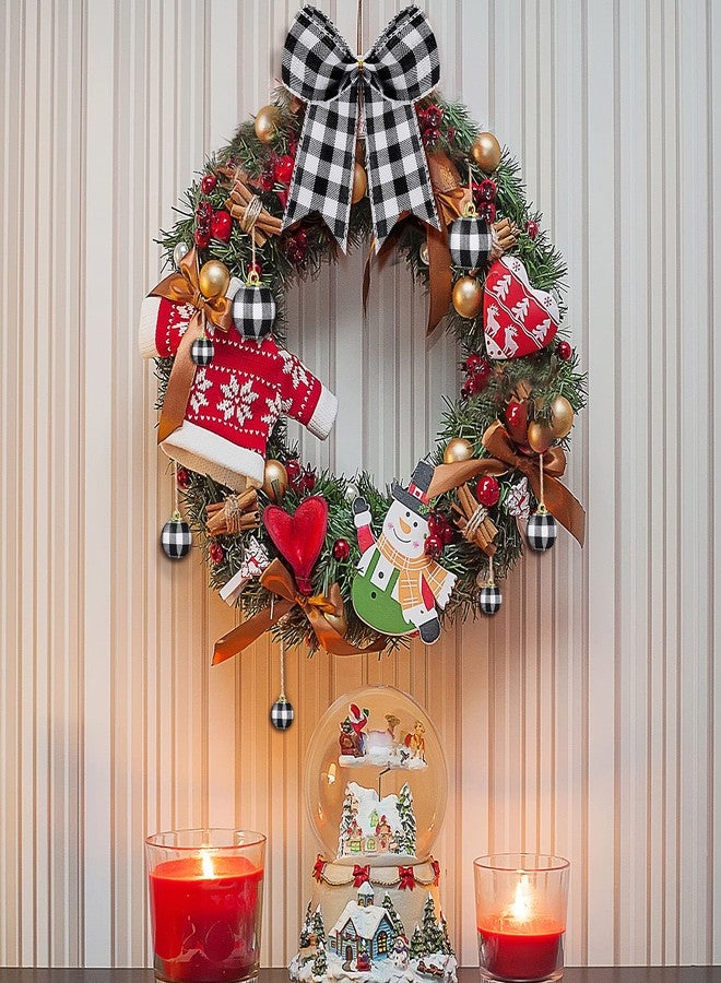 Chuangdi 36 Pcs Christmas Buffalo Plaid Ball Ornament and 12 Pcs Bow - Xmas Tree Hanging Decor for Holiday Farmhouse Party (Black and White, 5.9 Inch and 1 Inch) - Image 4