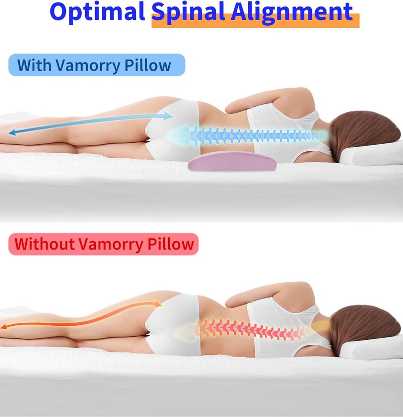 vamorry Lumbar Support Pillow for Bed – Memory Foam Waist Pillow with Cooling Cover for Comfortable Back Support – Bolster Pillow for Side, Back & Stomach Sleepers – for Bed, Sofa, Car - Image 4