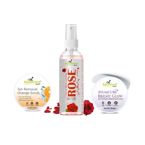 Ayumcure Glassy Glow Boost Skincare Kit | Set of 3 – Rose Water, Tan Removal Scrub & Glutathione Cream | Skin Brightening | Hydrating | Exfoliating | For All Skin Types | Men & Women - Image 1