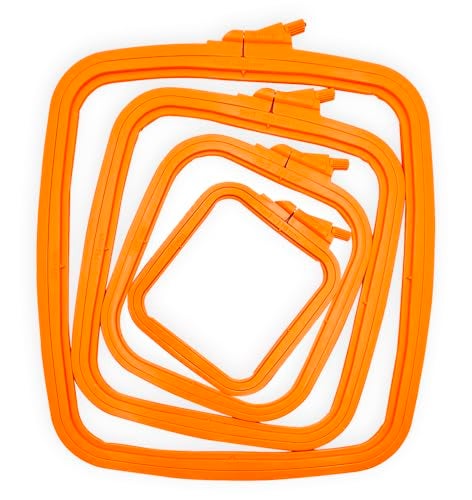 Nurge Square Embroidery Hoop - Plastic Cross Stitch Frame for Needlepoint & Embroidery - Adjustable Craft Hoop - Orange - Set of 4 - Image 1