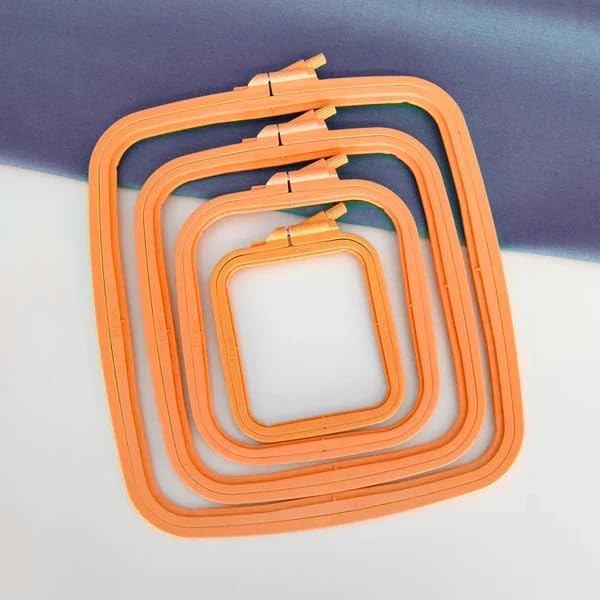 Nurge Square Embroidery Hoop - Plastic Cross Stitch Frame for Needlepoint & Embroidery - Adjustable Craft Hoop - Orange - Set of 4 - Image 3