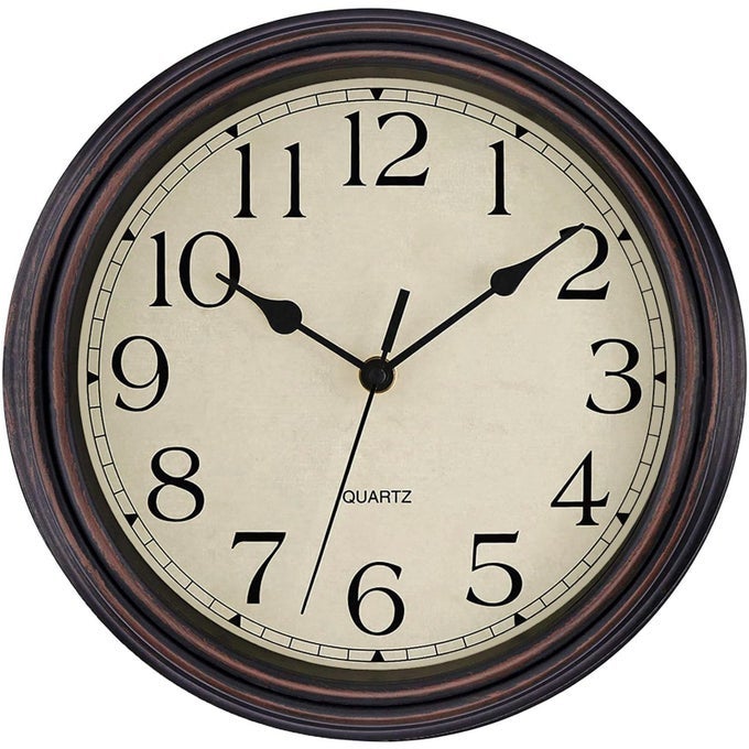 RETRO SILENT NONTICKING ROUND CLASSIC CLOCK QUARTZ DECORATIVE BATTERY OPERATED WALL CLOCK FOR LIVING ROOM KITCHEN HOME OFFICE 12 INCH BRONZE