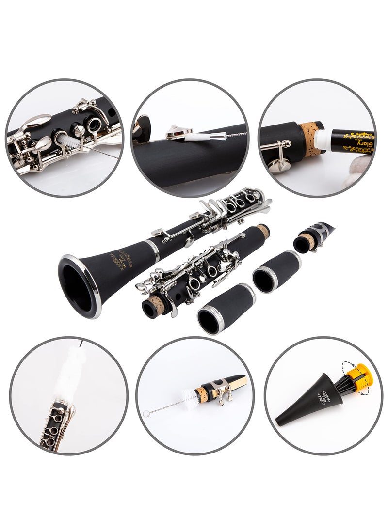 Glory Glory GLY-PBK Professional Ebonite Bb Clarinet with 10 Reeds, Stand, Hard Case, Cleaning Cloth, Cork Grease, Mouthpiece Brush and Pad Brush, Black  - Image 3