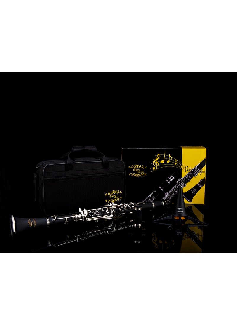 Glory Glory GLY-PBK Professional Ebonite Bb Clarinet with 10 Reeds, Stand, Hard Case, Cleaning Cloth, Cork Grease, Mouthpiece Brush and Pad Brush, Black  - Image 2