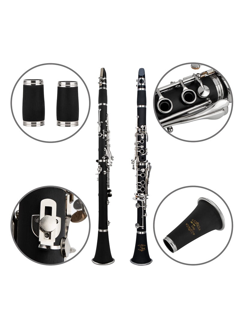 Glory Glory GLY-PBK Professional Ebonite Bb Clarinet with 10 Reeds, Stand, Hard Case, Cleaning Cloth, Cork Grease, Mouthpiece Brush and Pad Brush, Black  - Image 4