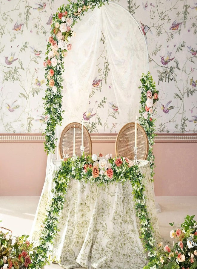 HIAGROW 6FT Eucalyptus Garland with Flowers, 2 Pack Artificial Greenery Garland Hanging Summer Eucalyptus Garland Suitable for Table Wedding Backdrop Arch Wall Party UV Protected Indoor Outdoor Decor - Image 2