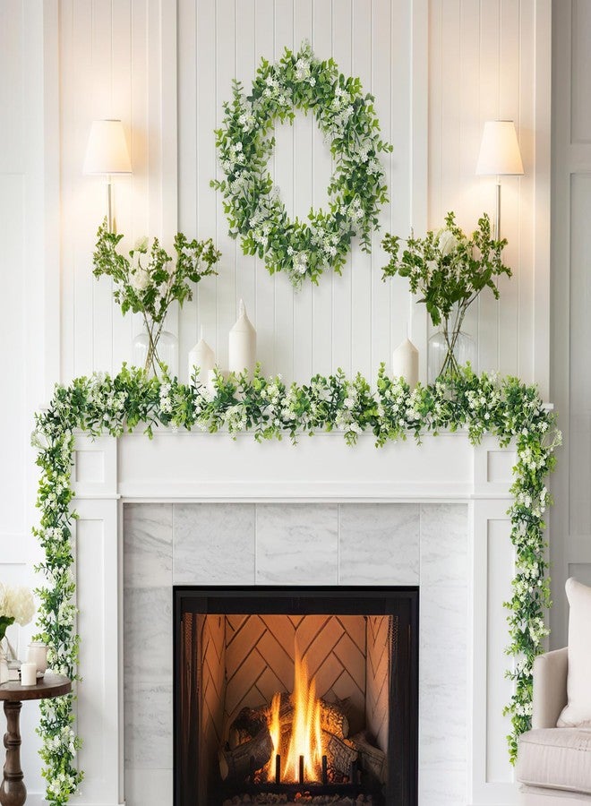 HIAGROW 6FT Eucalyptus Garland with Flowers, 2 Pack Artificial Greenery Garland Hanging Summer Eucalyptus Garland Suitable for Table Wedding Backdrop Arch Wall Party UV Protected Indoor Outdoor Decor - Image 4