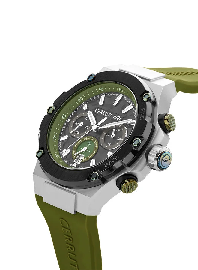 CERRUTI 1881  Lucardo 44mm Men's Analog Watch with Olive Green Silicone-Leather Strap for Men | Best Price UAE