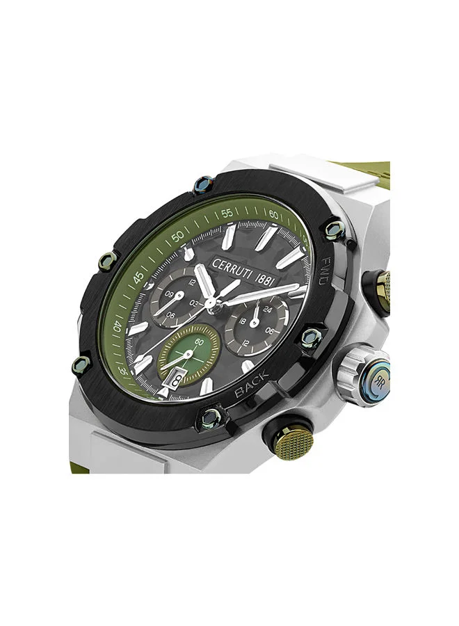 CERRUTI 1881  Lucardo 44mm Men's Analog Watch with Olive Green Silicone-Leather Strap for Men | Best Price UAE