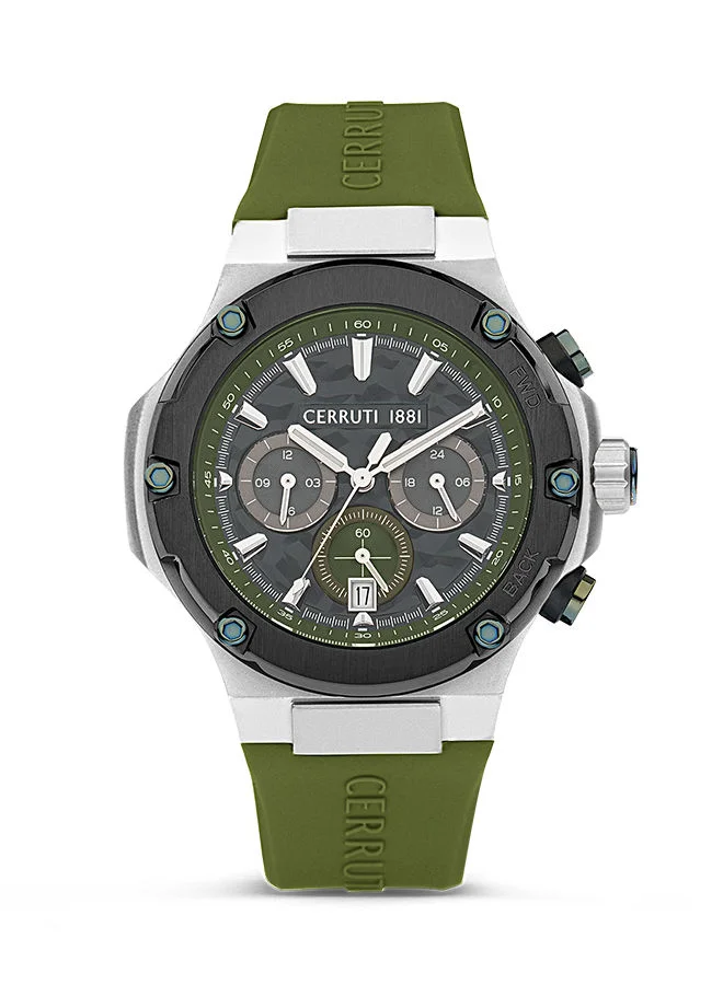Lucardo 44mm Men's Analog Watch with Olive Green Silicone-Leather Strap