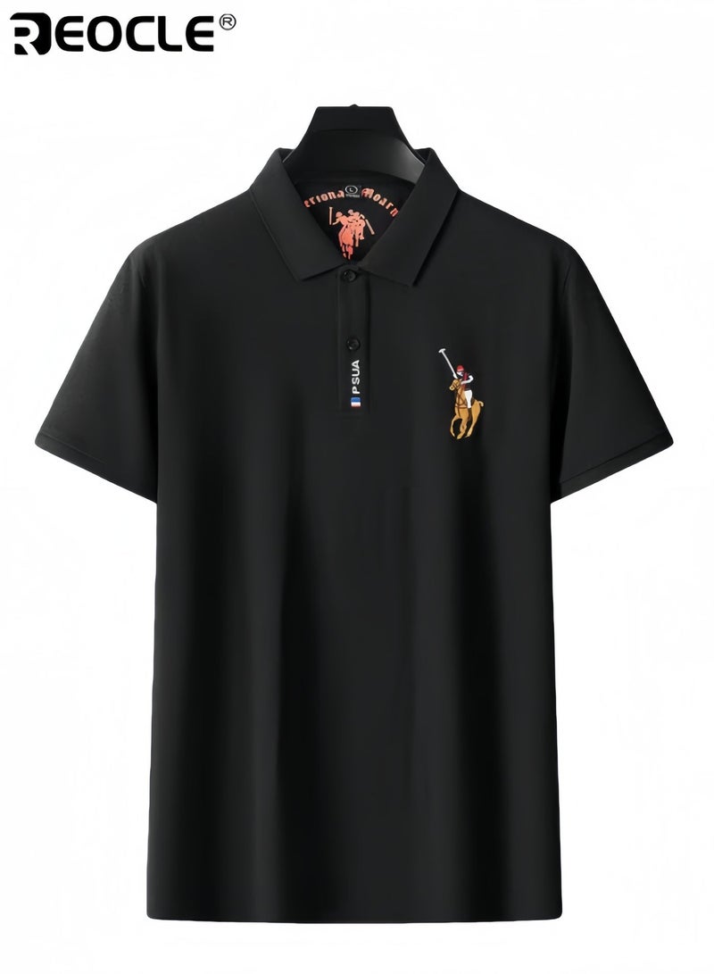 ريوكل قميص بولو رجالي مطرّز قميص كاجوال للأعمال بأكمام قصيرة قمصان غولف مزودة بأزرار - Image 1