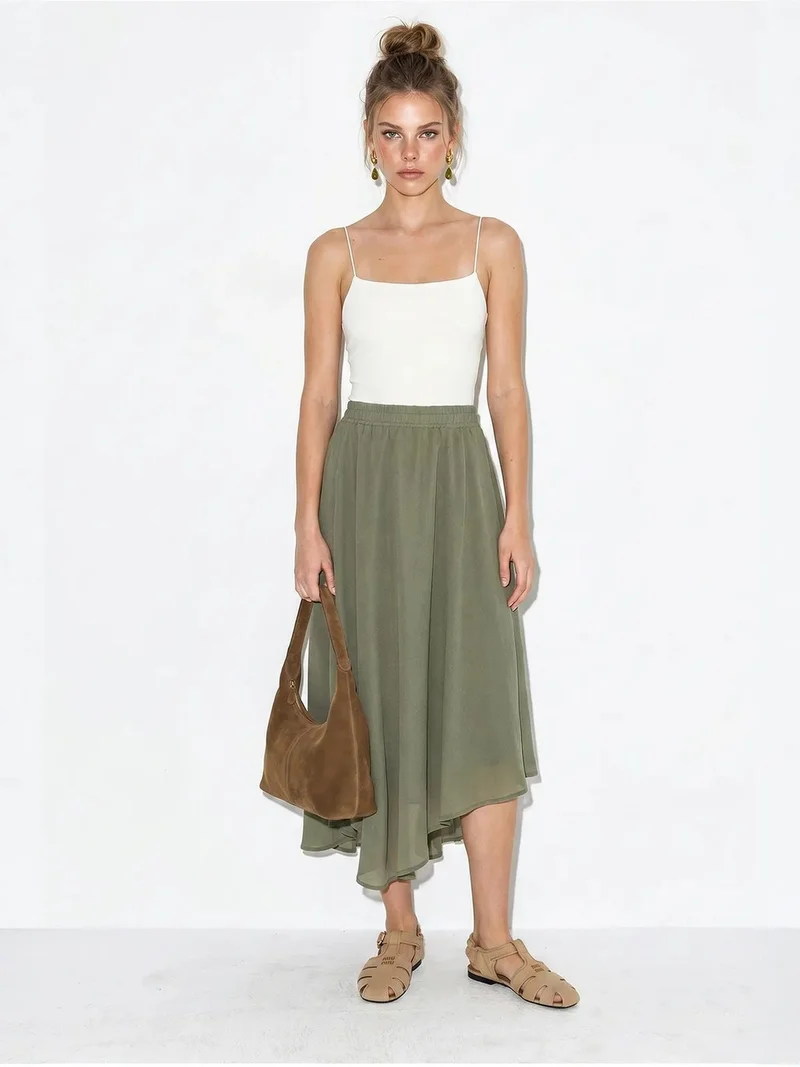 Bianco Lucci LUCCI High-Waist A-Line Midi Skirt