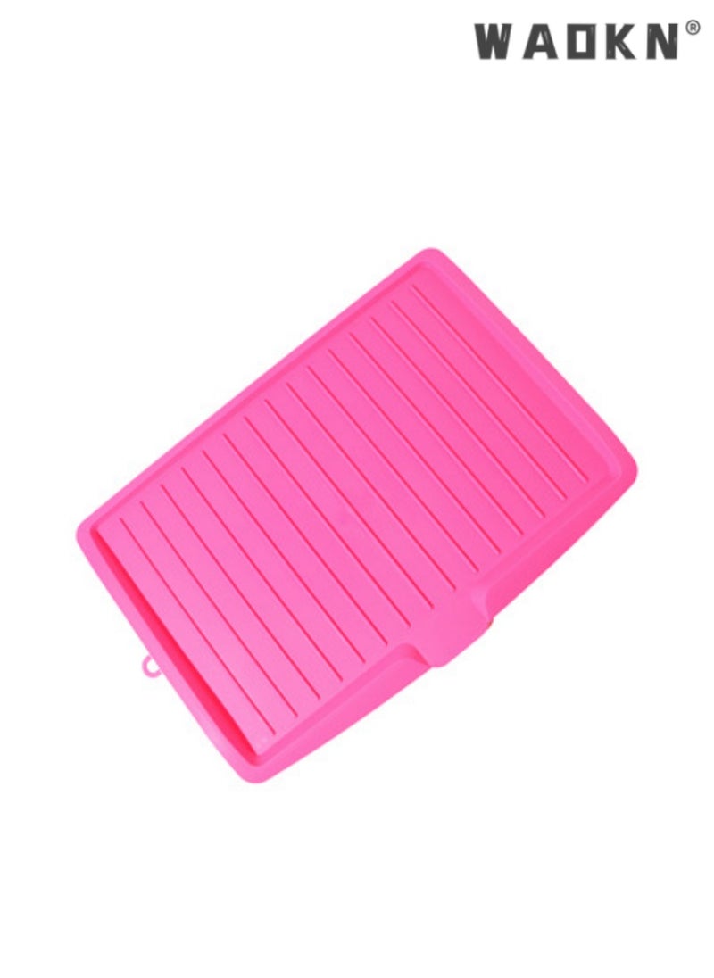 WAOKN Multifunctional large kitchen drain tray fruit and vegetable plastic drain tray rectangular bowl and chopsticks tableware drain rack（rose red）  - Image 1