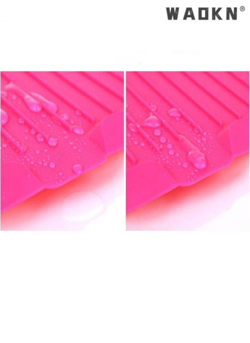 WAOKN Multifunctional large kitchen drain tray fruit and vegetable plastic drain tray rectangular bowl and chopsticks tableware drain rack（rose red）  - Image 3