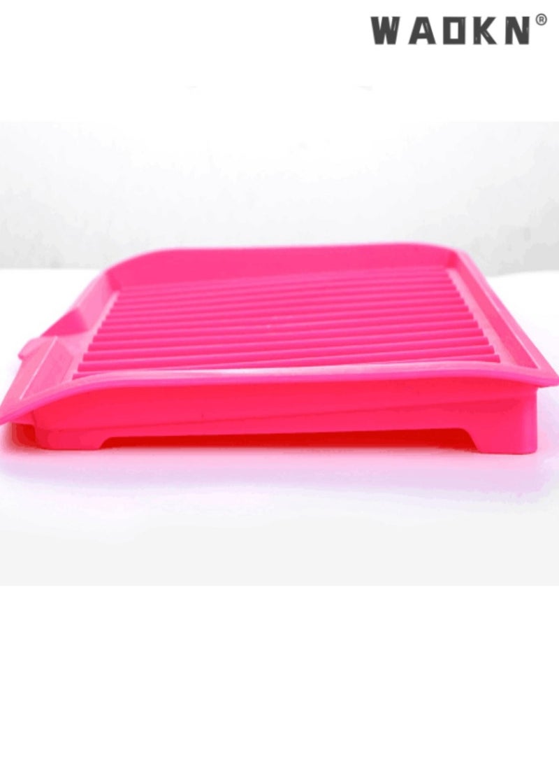 WAOKN Multifunctional large kitchen drain tray fruit and vegetable plastic drain tray rectangular bowl and chopsticks tableware drain rack（rose red）  - Image 4