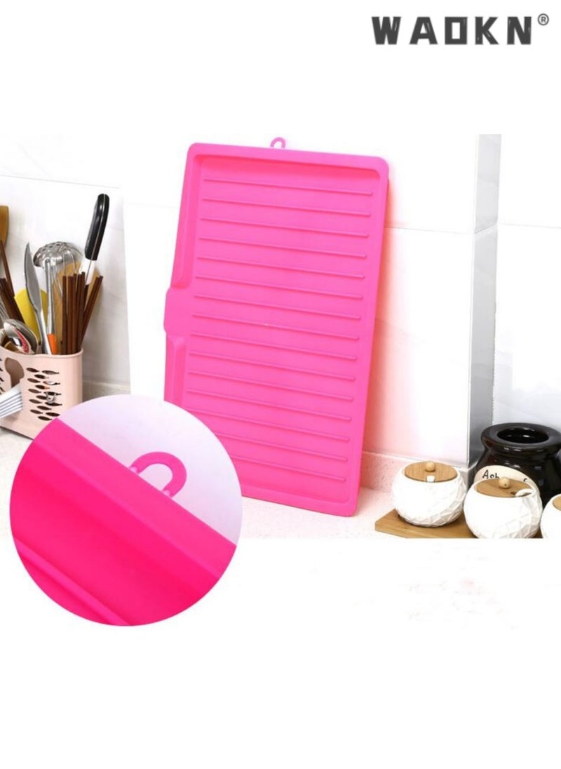 WAOKN Multifunctional large kitchen drain tray fruit and vegetable plastic drain tray rectangular bowl and chopsticks tableware drain rack（rose red）  - Image 2