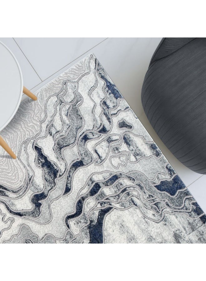 DANUBE HOME Harmony Modern Abstracts Rug | Washable Modern Rugs Style | Polypropylene + Polyester Area Rug Floor Covering | Indoor Carpet For Living Room Dining Bedroom 200X300cm-Blue - Image 1