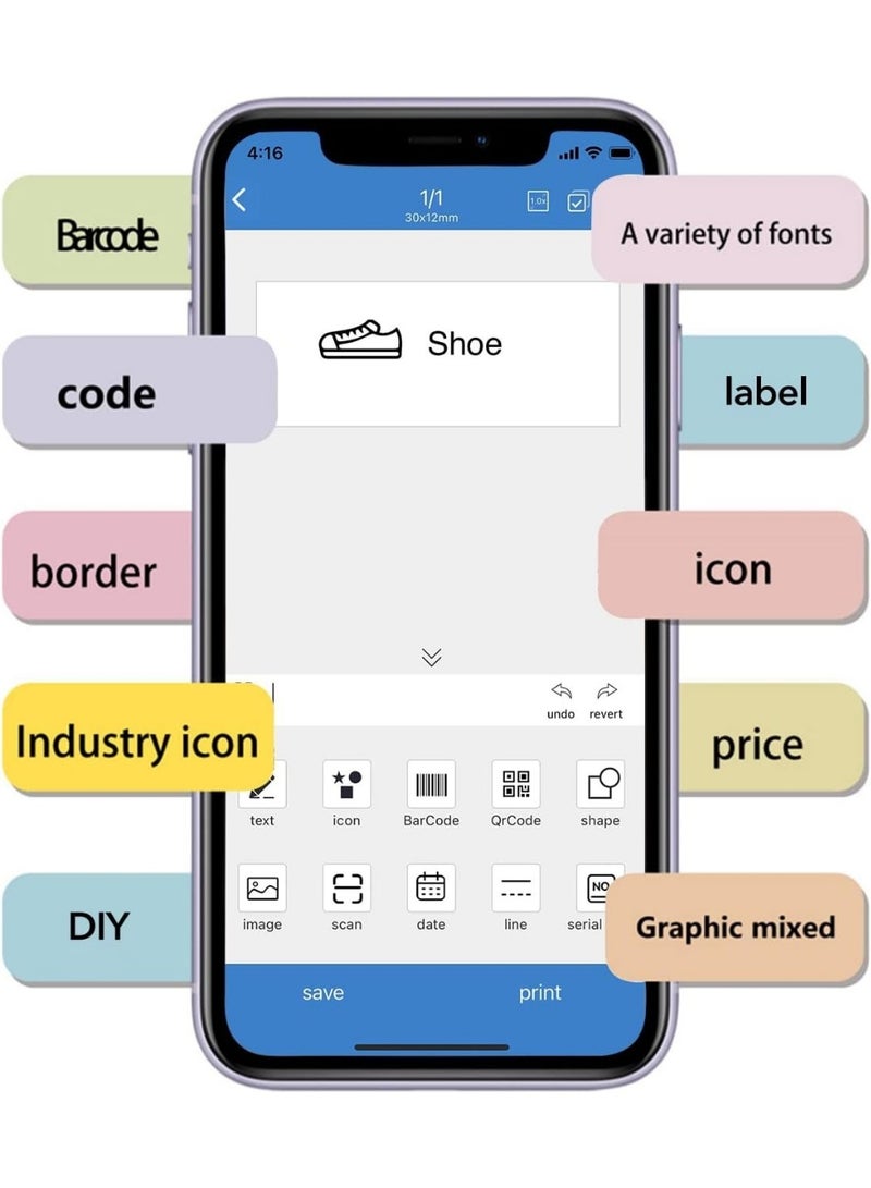 طابعة ملصقات بلوتوث KKJ مع شريط لاصق، طراز WP-9510، طابعة ملصقات محمولة، طابعة ملصقات صغيرة، قوالب متعددة متوفرة للاستخدام مع الهواتف الذكية لتنظيم المكتب والمنزل، قابلة لإعادة الشحن عبر منفذ USB - Image 4