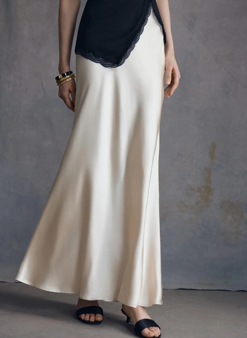 Floor-length maxi skirt in monochrome satin