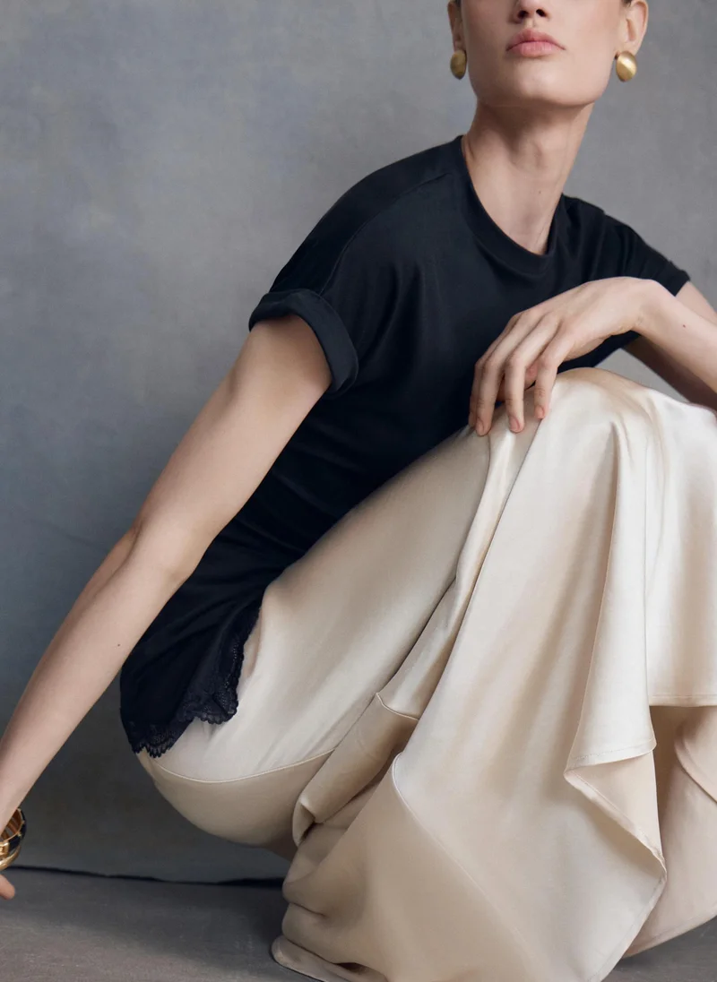 Lichi  Floor-length maxi skirt in monochrome satin for Women | Best Price UAE