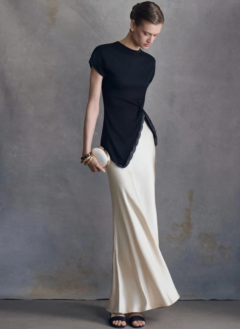 Lichi  Floor-length maxi skirt in monochrome satin for Women | Best Price UAE