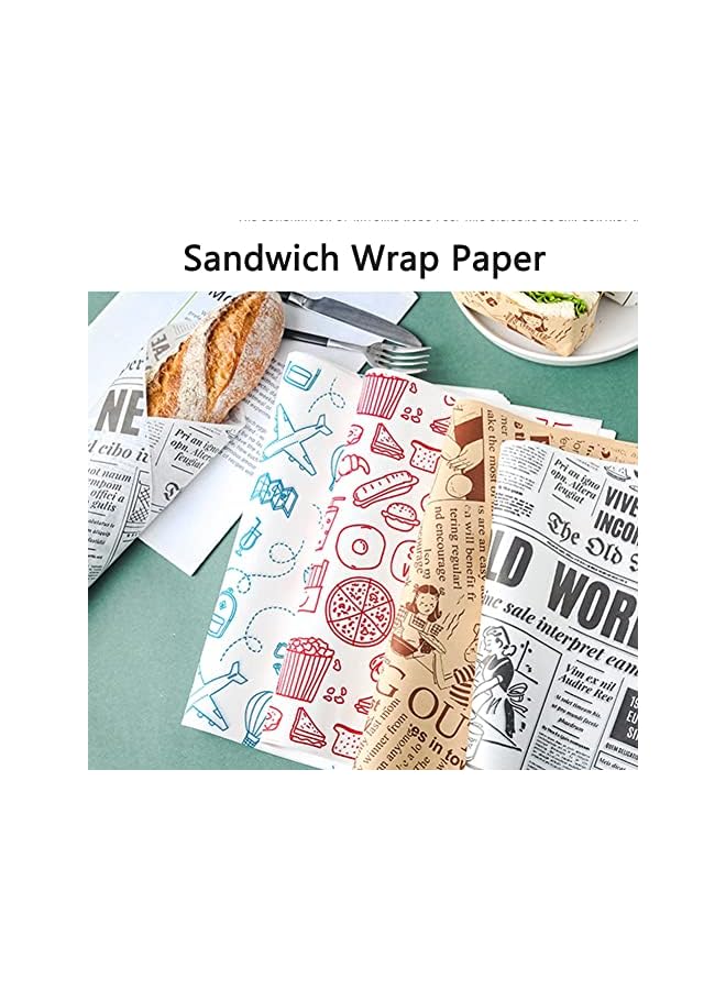 S-TOP 100Pcs Sandwich Wrap Paper, 38 * 28 Cm, Wax Paper Sheets, Baking Disposable Food Wrapping - Image 2