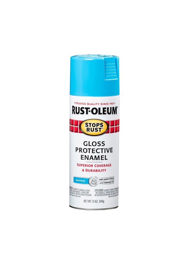 RUST-OLEUM 269292 Stops Rust Spray Paint, 12 Fl Oz (Pack of 1), Gloss Maui Blue - Image 1