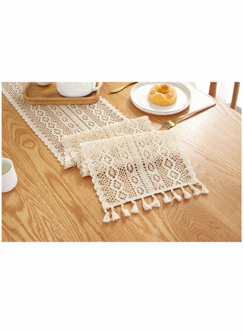 SYOSI 90 Inch Boho Beige Table Runner, Vintage Farmhouse Bohemian Crochet Macrame Table Runner for Wedding Party Coffee Dining Table Decor - Image 5