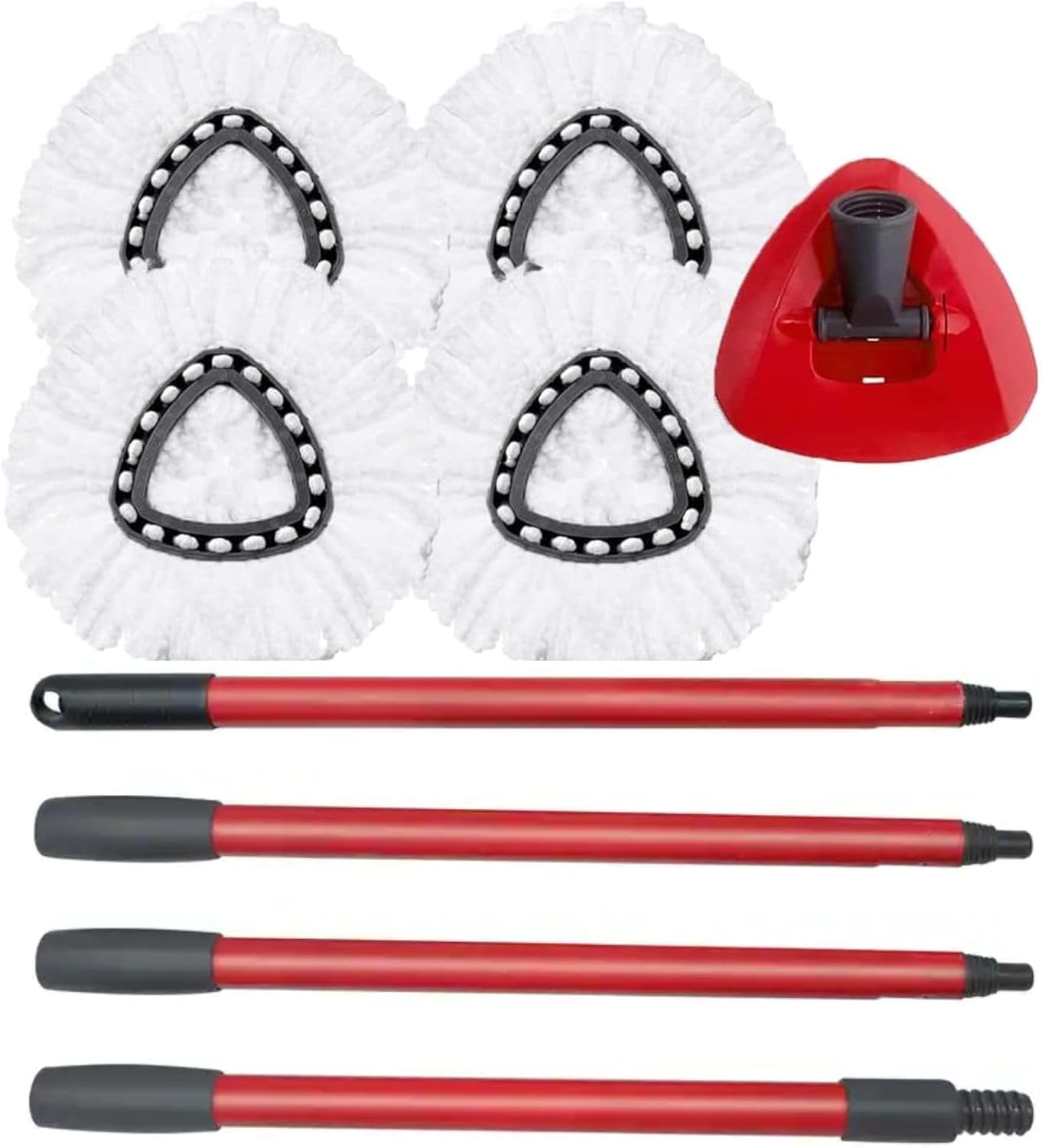 4 Spin Mop Heads Replacement, Handle & Base Compatible with Vileda/O-cedar Easy Wring Mop & Bucket System, Mop Head Replacement for Floor Cleaning,Triangle Shape (White)