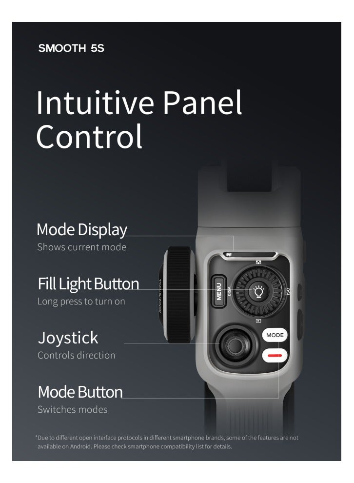 Zhiyun Smooth 5s COMBO with Inbuilt Light 3-Axis Gimbal Focus Pull & Zoom Capability Handheld Gimbal Stabilizer for Smartphone - Image 3