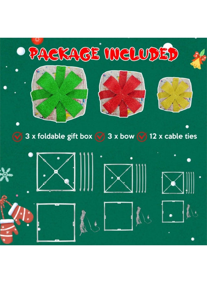 Chielor Christmas Lighted Gift Boxes, Set of 3 LED with Remote & 8 Lighting Modes, Outdoor Lighted Christmas Decorations, Light Up Gift Box for Party Xmas Decor Outdoor Display (Silver Star) - Image 5